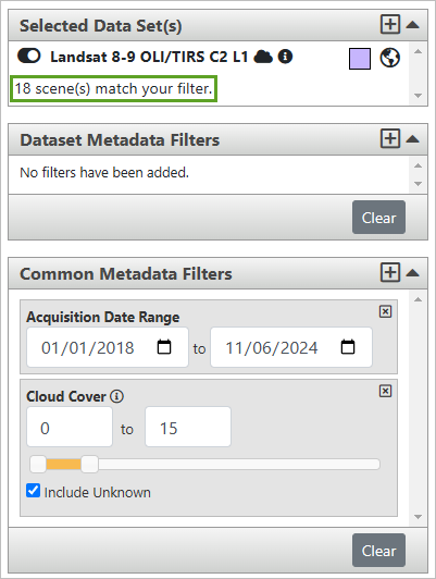 Scenes identified in the Choose Your Data Set(s) section