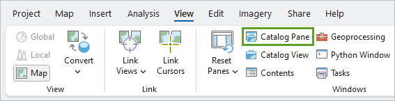 Catalog Pane in the Windows group on the View tab