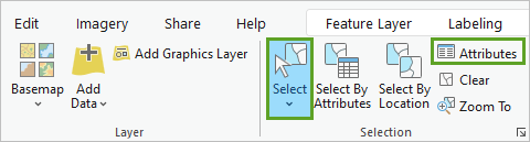 Select and Attributes buttons on the ribbon