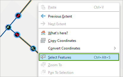 Select Features option in the map's context menu