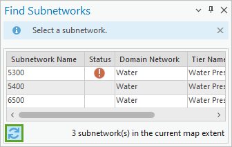 Refresh button in the Find Subnetworks pane