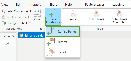 Starting Points in the Trace Locations menu on the ribbon