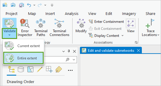 Entire extent in the Validate menu on the ribbon