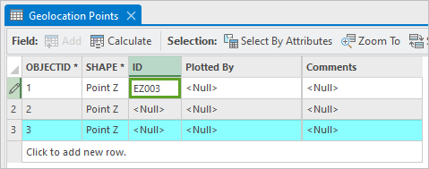 First ID field entry added to the attribute table