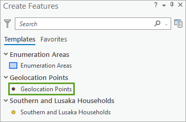 Create Features pane with Geolocation Points highlighted