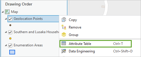 Attribute Table option