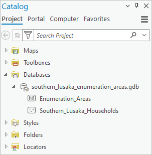 Catalog pane with Databases folder expanded