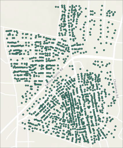 Map showing the building points layer