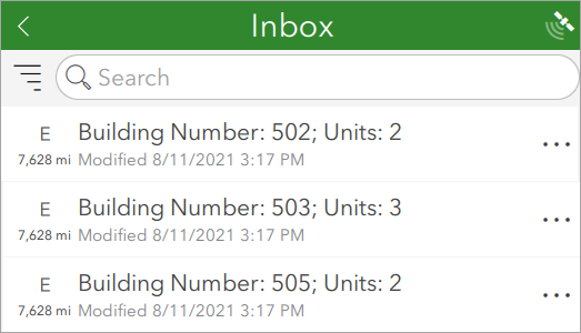 Inbox populated with building information