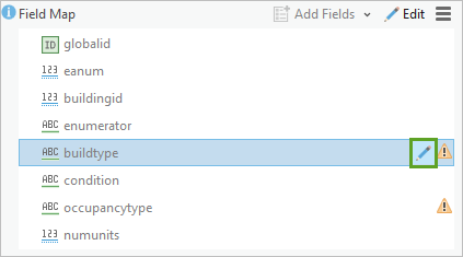 Edit button for the buildtype field under the Field Map section