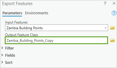 Export Features tool parameters