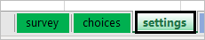 Settings tab in the XLSForm
