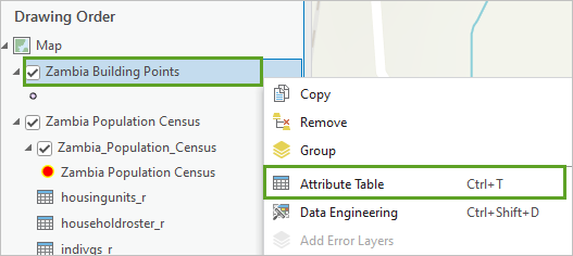 Attribute Table option