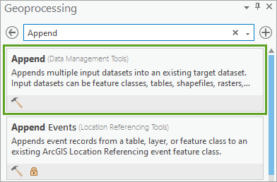 Append search results with Append tool highlighted