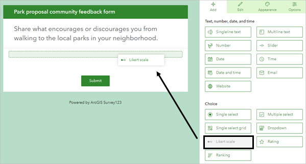 Drag Likert scale to the survey form.