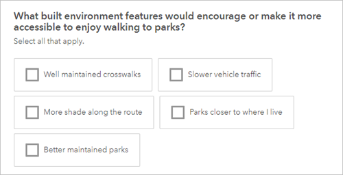 Multiple select question configured in the survey