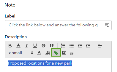 Link in the Description editor section in the Note pane