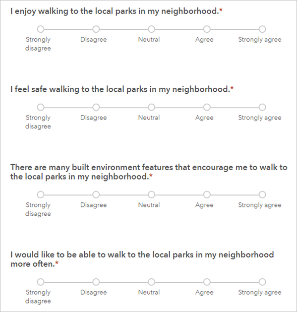The four Likert scale questions configured in the survey