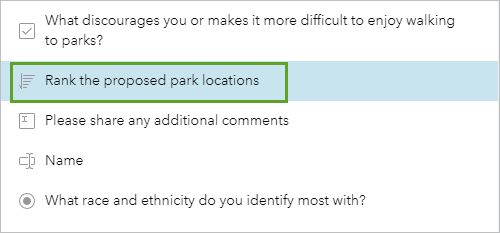 Rank the proposed park locations question