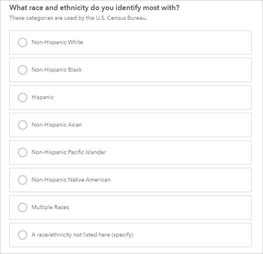 Completed Single select question about race and ethnicity