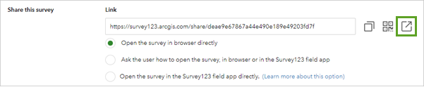 Open survey link button next to the survey link
