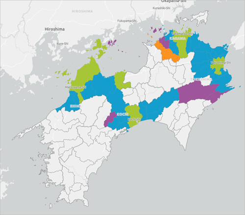 Municipalities on the island of Shikoku