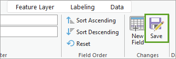 Save button in the Changes group on the Fields tab