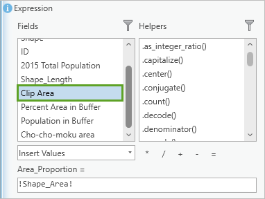 Clip area field added to the expression