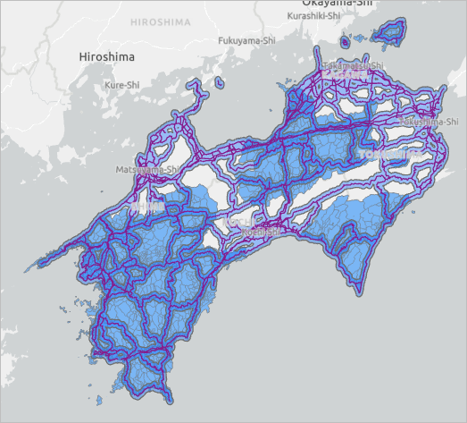 Road buffers in Shikoku