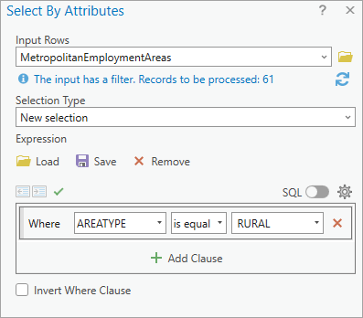 Select Layer By Attribute tool parameters