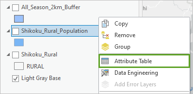 Attribute Table option