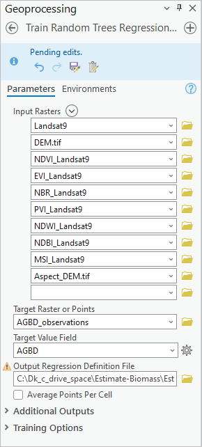 Train Random Trees Regression Model tool with original parameters