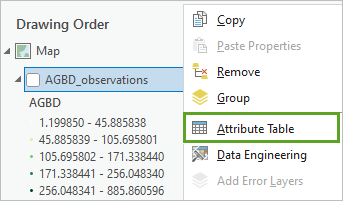 Attribute Table menu option