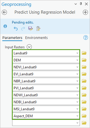 Input Rasters for the Predict Using Regression Model tool