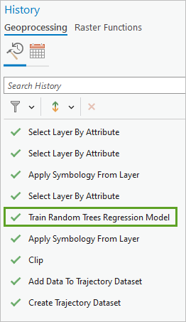 Train Random Trees Regression Model entry in the History pane