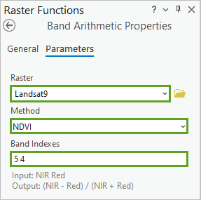 Band Arithmetic raster function pane