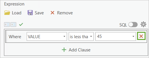 Remove Clause button on the expression