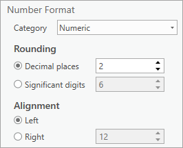 Number Format window parameters