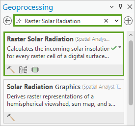 Search for the Raster Solar Radiation tool.