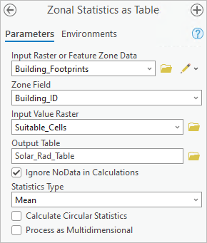 Parameters for the Zonal Statistics as Table tool