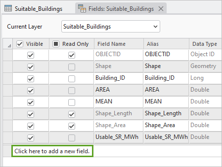 Click here to add a new field