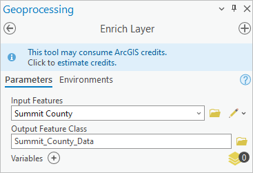 Enrich Layer tool with Summit County Data chosen for Output Feature Class