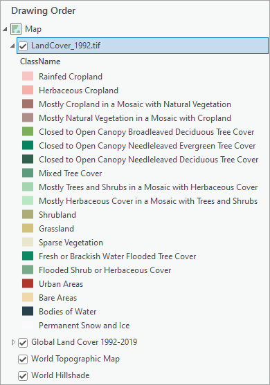 Land cover layer in the Contents pane