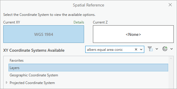 Spatial Reference window