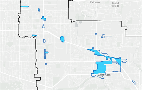 Map with new locations symbolized in bright blue