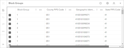 Block Groups table