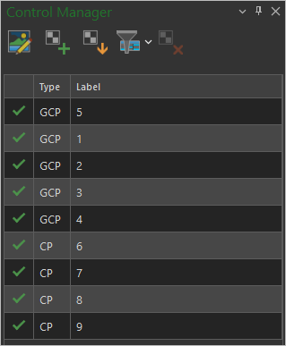 Control Manager window with nine control points