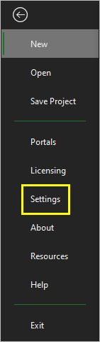Settings option