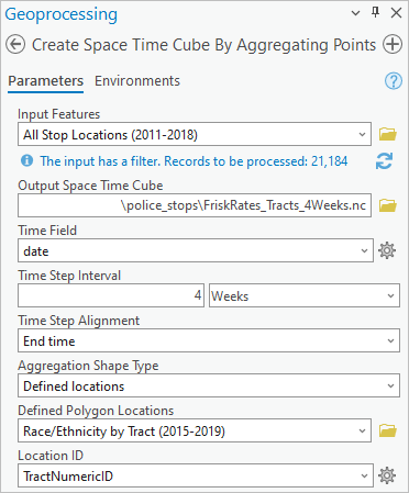 Create Space Time Cube By Aggregating Points tool parameters