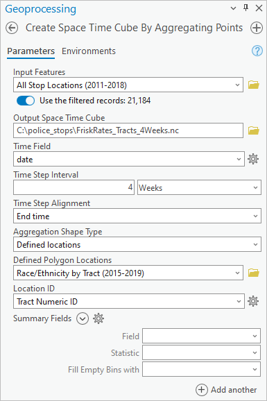 Create Space Time Cube By Aggregating Points tool parameters